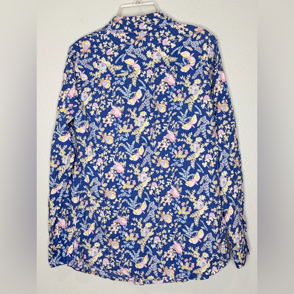 J. McLaughlin Lois Button-Up Shirt Small Blue Butterfly Pattern Floral Casual - Picture 6 of 6